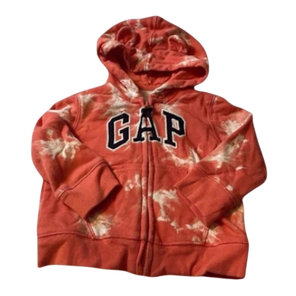 Gap Tie Dye Bear Ear Hoodie Baby 6-12 Months Coral Pink Zip Up Fleece Sweatshirt